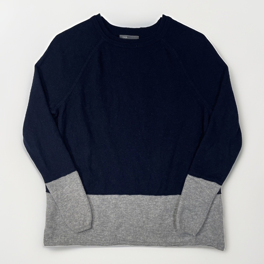 Vince Womens Small 100% Cashmere Colorblock Sweater Navy Gray V175275330